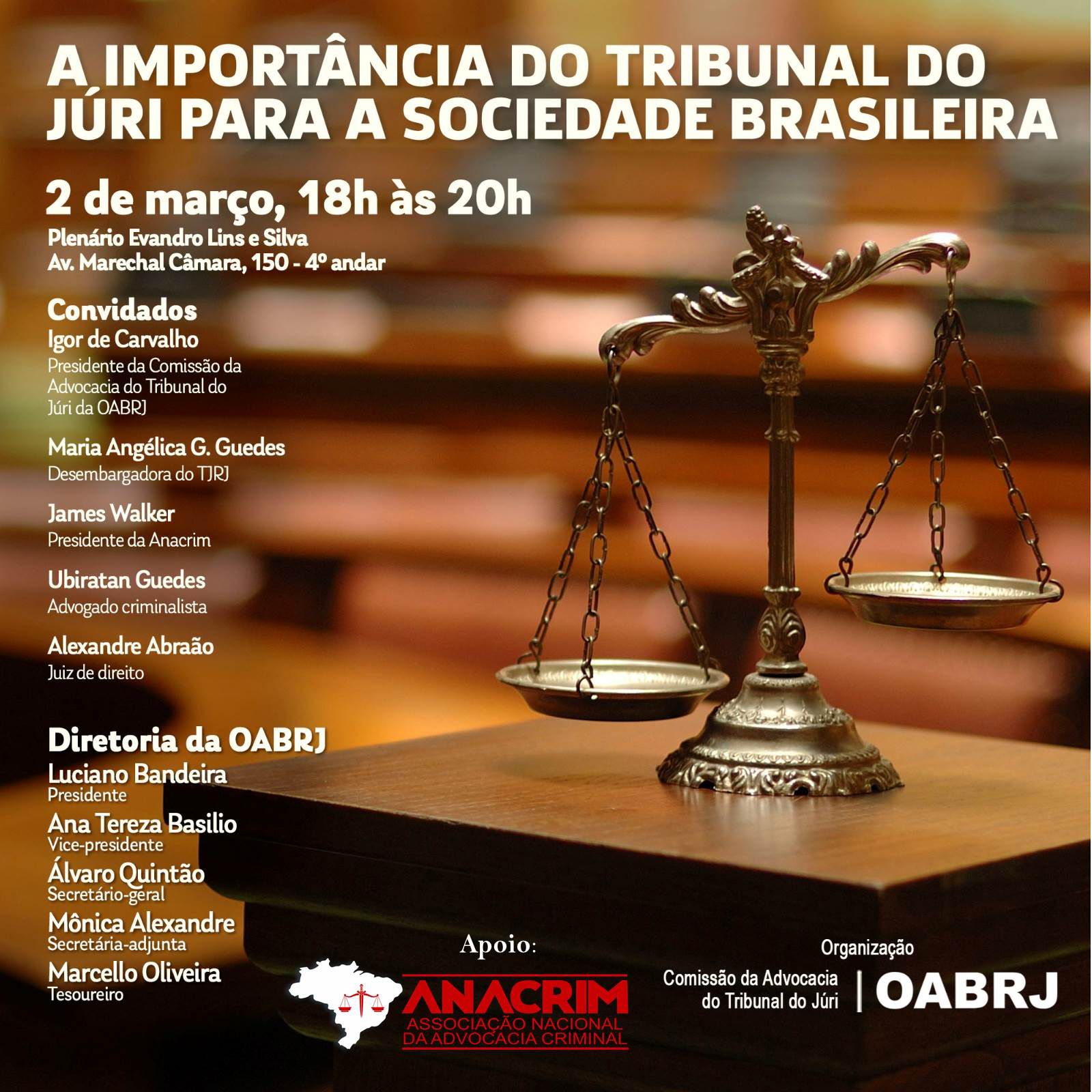 Read more about the article ANACRIM APOIA EVENTO DA COMISSÃO DE TRIBUNAL DO JÚRI DA OAB-RJ